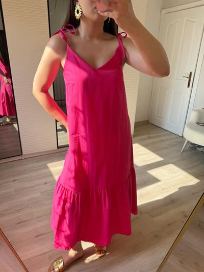 Maxi boy poplin elbise-Pembe