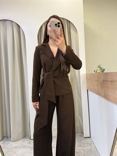 Melina Kahve Bağlamalı Blazer Takım