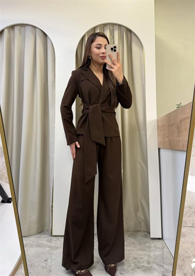Melina Kahve Bağlamalı Blazer Takım