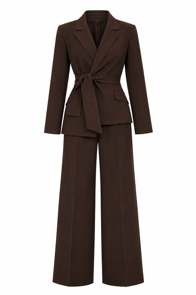 Melina Kahve Bağlamalı Blazer Takım
