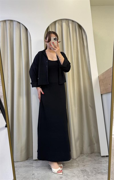 Meri Siyah Gömlek Elbise Modal Takım