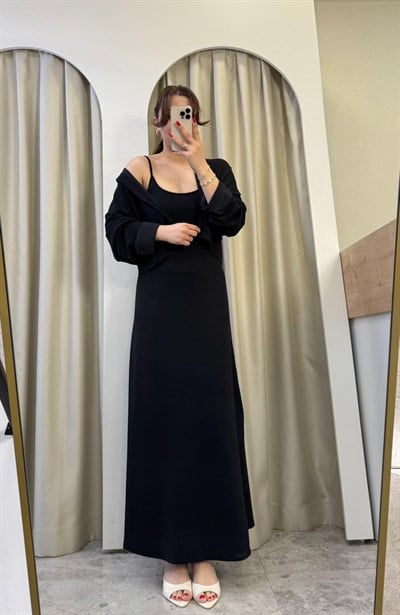 Meri Siyah Gömlek Elbise Modal Takım