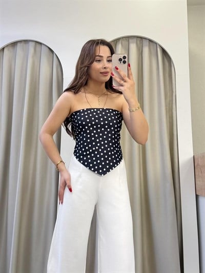 Mirana Puantiye Desen Denim Bluz