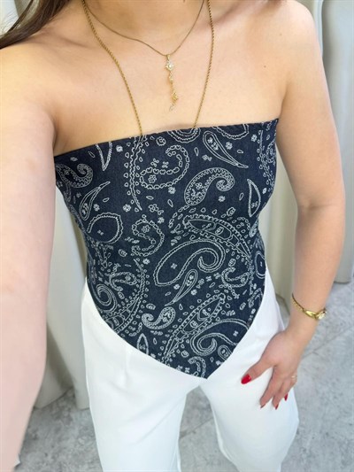 Mirana Şal Desen Denim Bluz