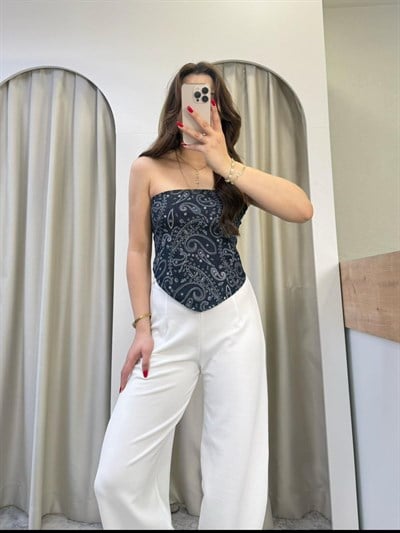 Mirana Şal Desen Denim Bluz