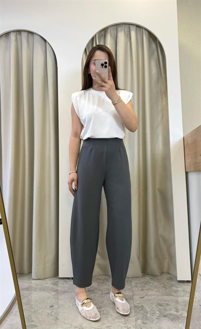 Mirel Crep Kumaş Likralı Balon Pantolon Antrasit