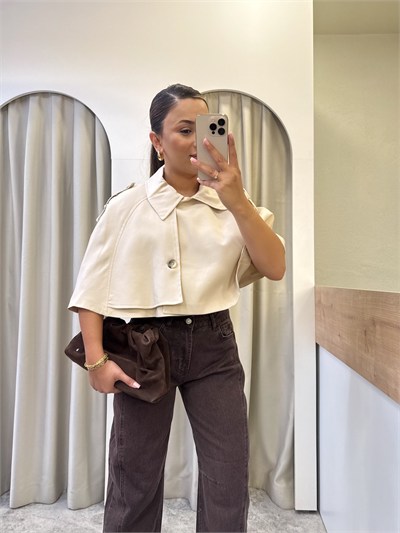 Monica Ekru Kısa Panço Trenç