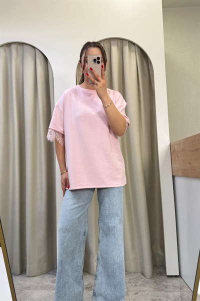 Noble Sırt Detaylı Dantel Bluz Pembe 