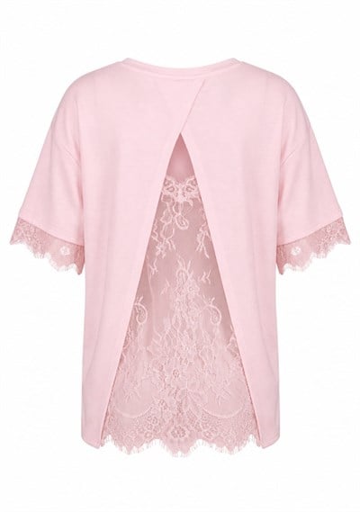 Noble Sırt Detaylı Dantel Bluz Pembe 