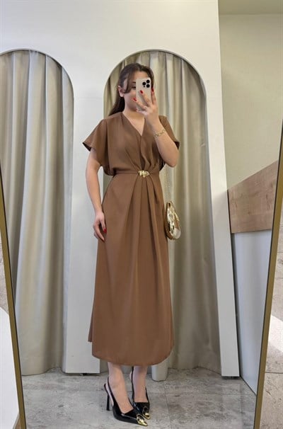 Noun Gold Toka Detaylı Kahve Elbise
