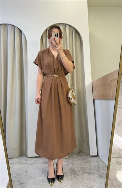 Noun Gold Toka Detaylı Kahve Elbise
