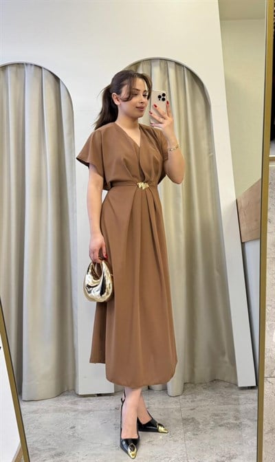 Noun Gold Toka Detaylı Kahve Elbise