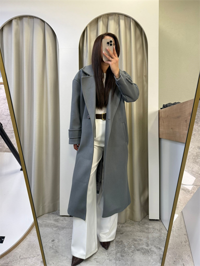 Oversize Astarlı Gri Kaşe Kaban