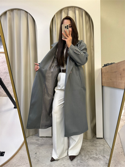 Oversize Astarlı Gri Kaşe Kaban