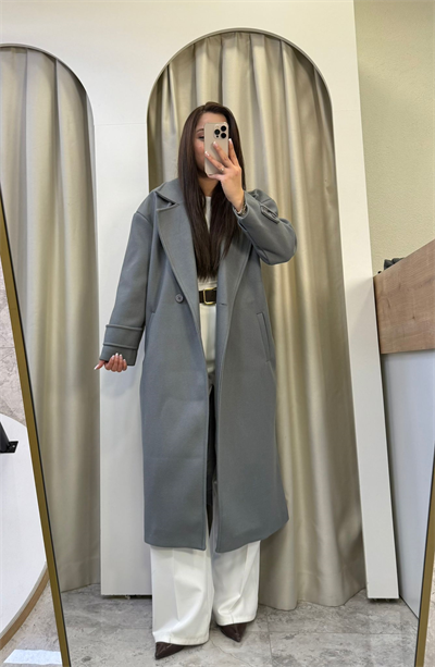 Oversize Astarlı Gri Kaşe Kaban