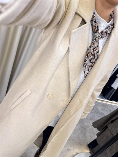 Oversize Astarlı Kaşe Kaban-KREM