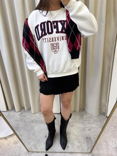 Oxford Baskılı Sweatshirt-Beyaz