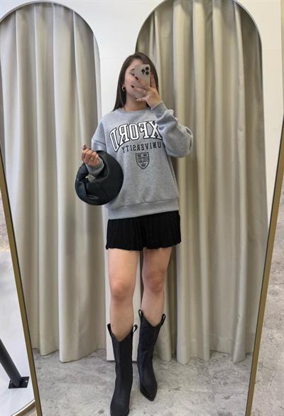 Oxford Baskılı Sweatshirt-Gri