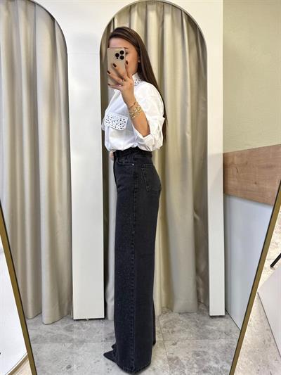 Parla Siyah Taşlı Wide Leg Jean