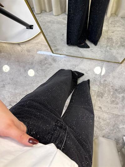 Parla Siyah Taşlı Wide Leg Jean