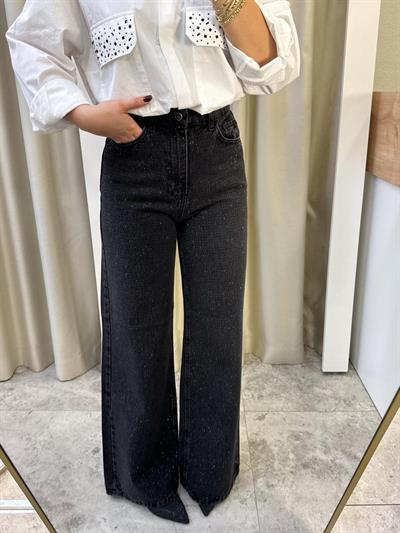 Parla Siyah Taşlı Wide Leg Jean