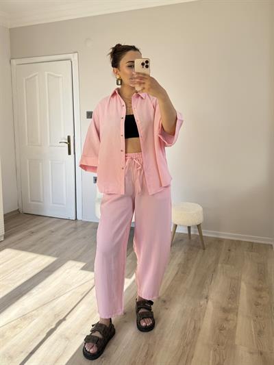 Pembe Tensel Gömlekli Takım