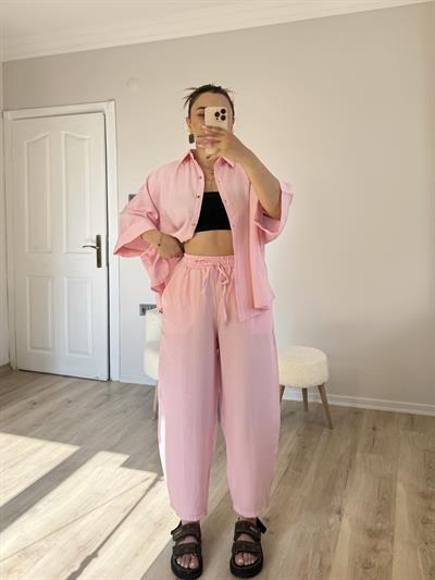 Pembe Tensel Gömlekli Takım
