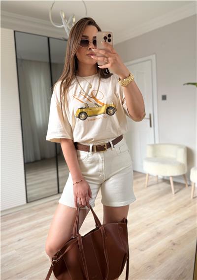 Pinterest baskılı oversize tişört