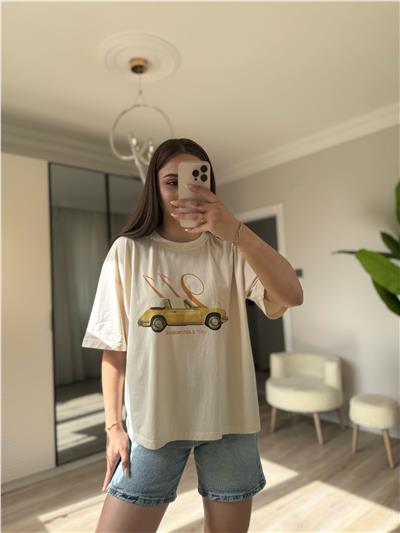 Pinterest baskılı oversize tişört