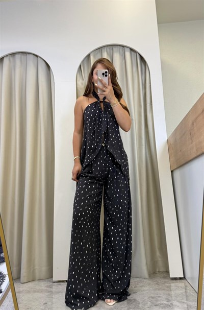Pomela Siyah Puantiye Desen Takım