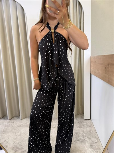 Pomela Siyah Puantiye Desen Takım