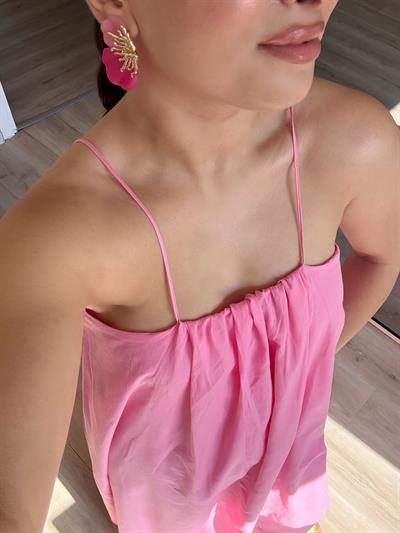 Poplin İp Askılı Elbise-Pembe