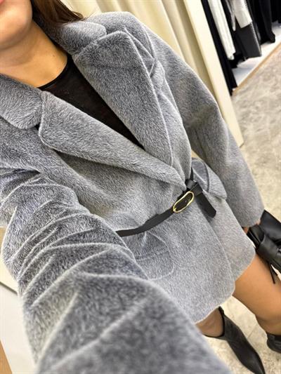 Premium Kemerli Peluş Blazer-GRİ