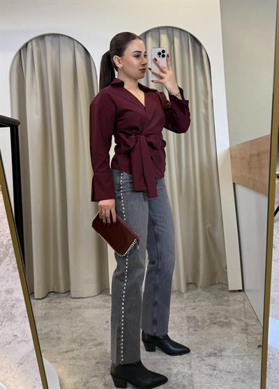 Quzu Bağlamalı Gömlek-Bordo