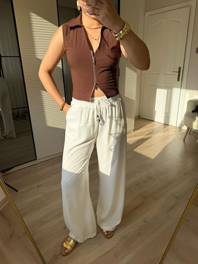 Quzu Beli Lastikli Palazzo-Beyaz