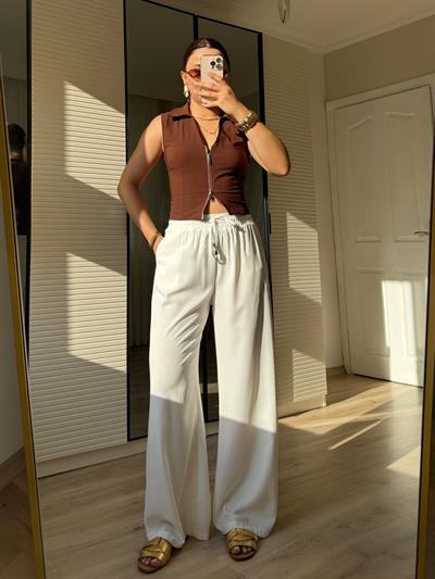 Quzu Beli Lastikli Palazzo-Beyaz