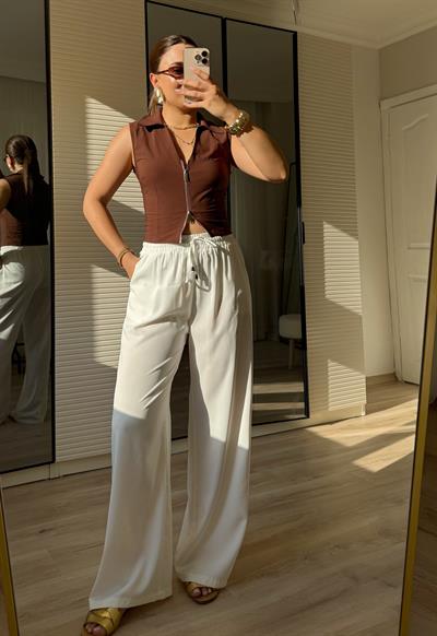 Quzu Beli Lastikli Palazzo-Beyaz