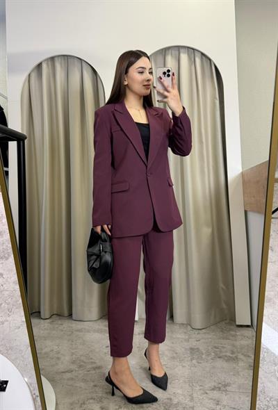 Quzu Boy Fit Blazer Takım-MÜRDÜM