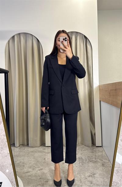 Quzu Boy Fit Blazer Takım-SİYAH