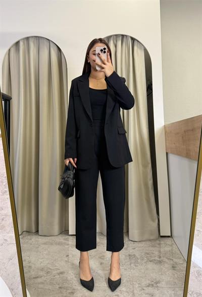 Quzu Boy Fit Blazer Takım-SİYAH