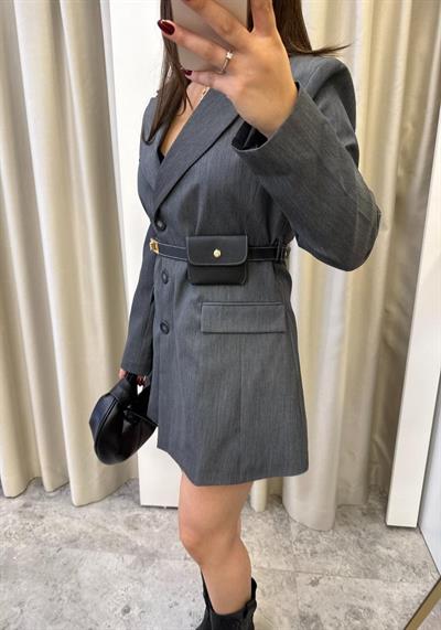 Quzu Kemerli Premium Blazer Elbise