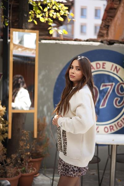 Quzu Leopar Baskılı Oversize Sweatshirt
