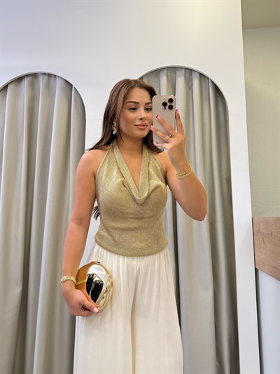 Ravi Gold Işıltılı Degaje Yaka Triko