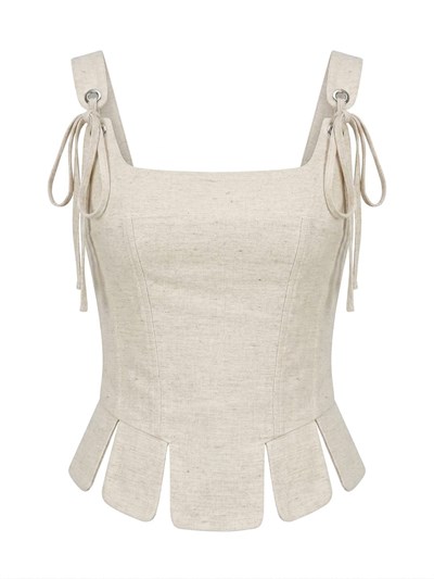 Ribbon Natural Keten Dilimli Korse Bluz