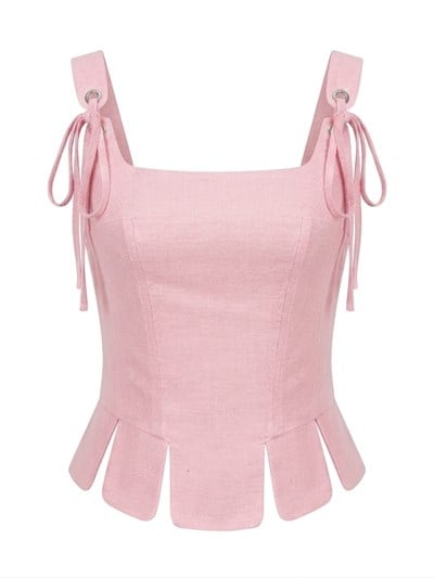 Ribbon Pembe Dilimli Korse Bluz