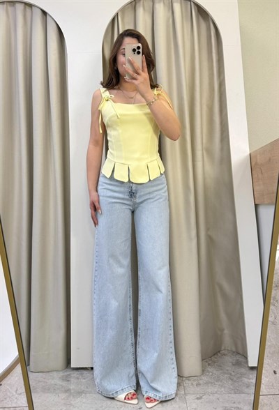 Ribbon Sarı Dilimli Korse Bluz