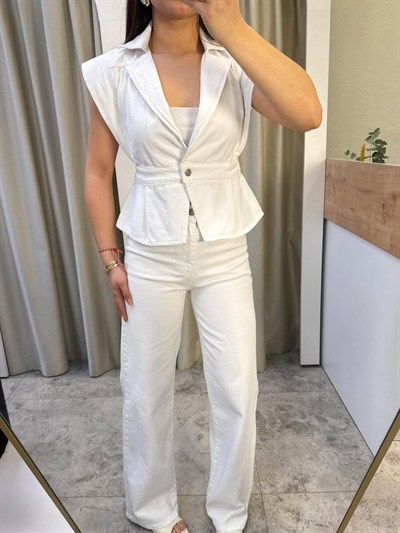 Rimas Beyaz Denim Yelek