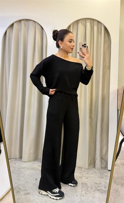 Rivana Siyah Kayık Yaka Modal Takım