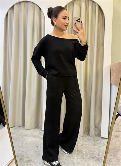 Rivana Siyah Kayık Yaka Modal Takım