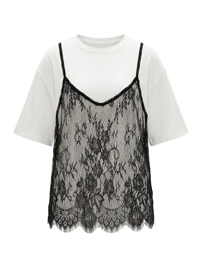Riya Beyaz Modal Dantel Tshirt